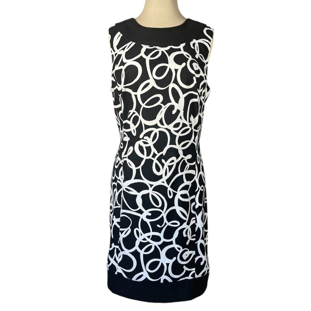 Alyx Black & White Abstract Swirl Pattern Sleeveless Dress, Size 16